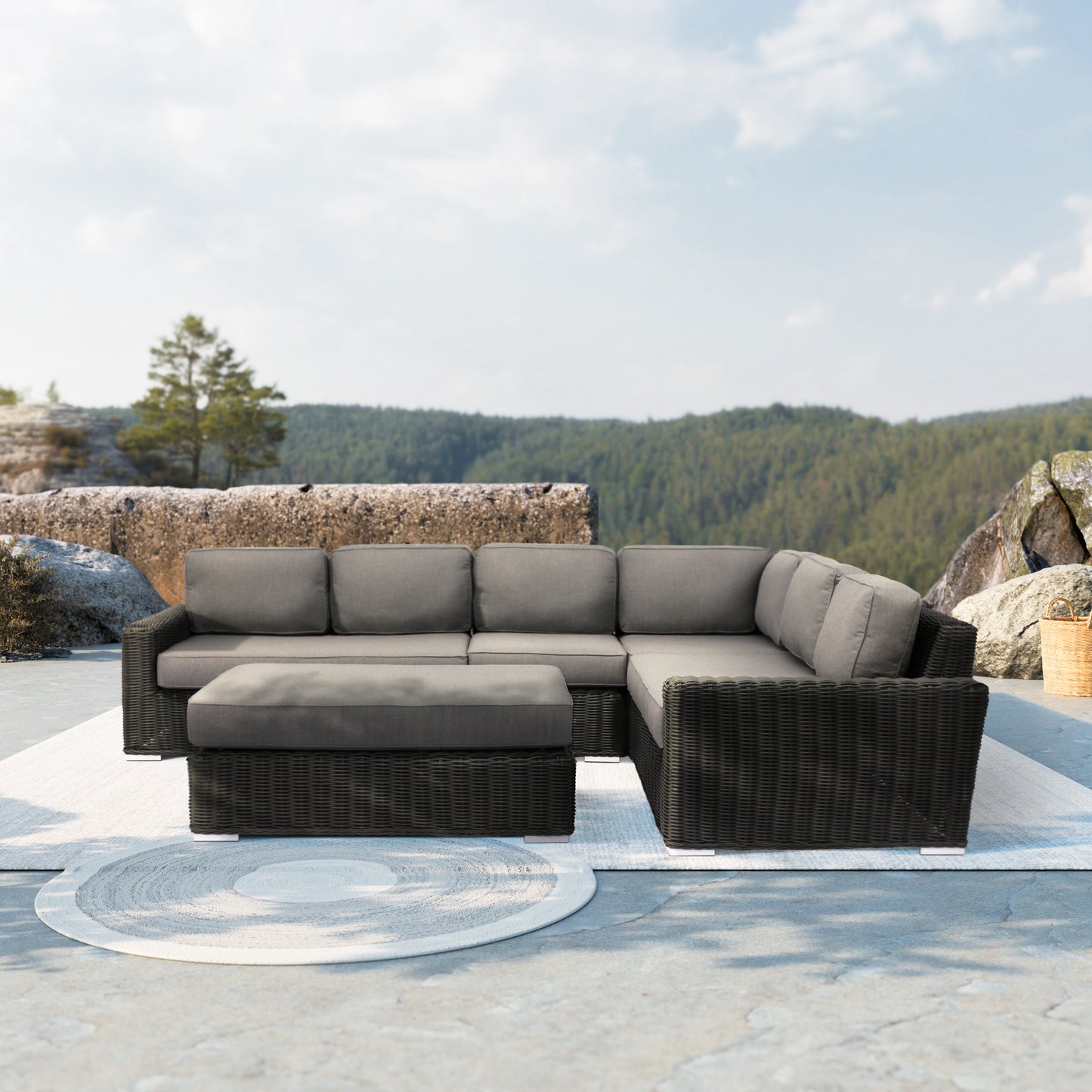 Agave sectional set with ottoman and sunbrella cushions