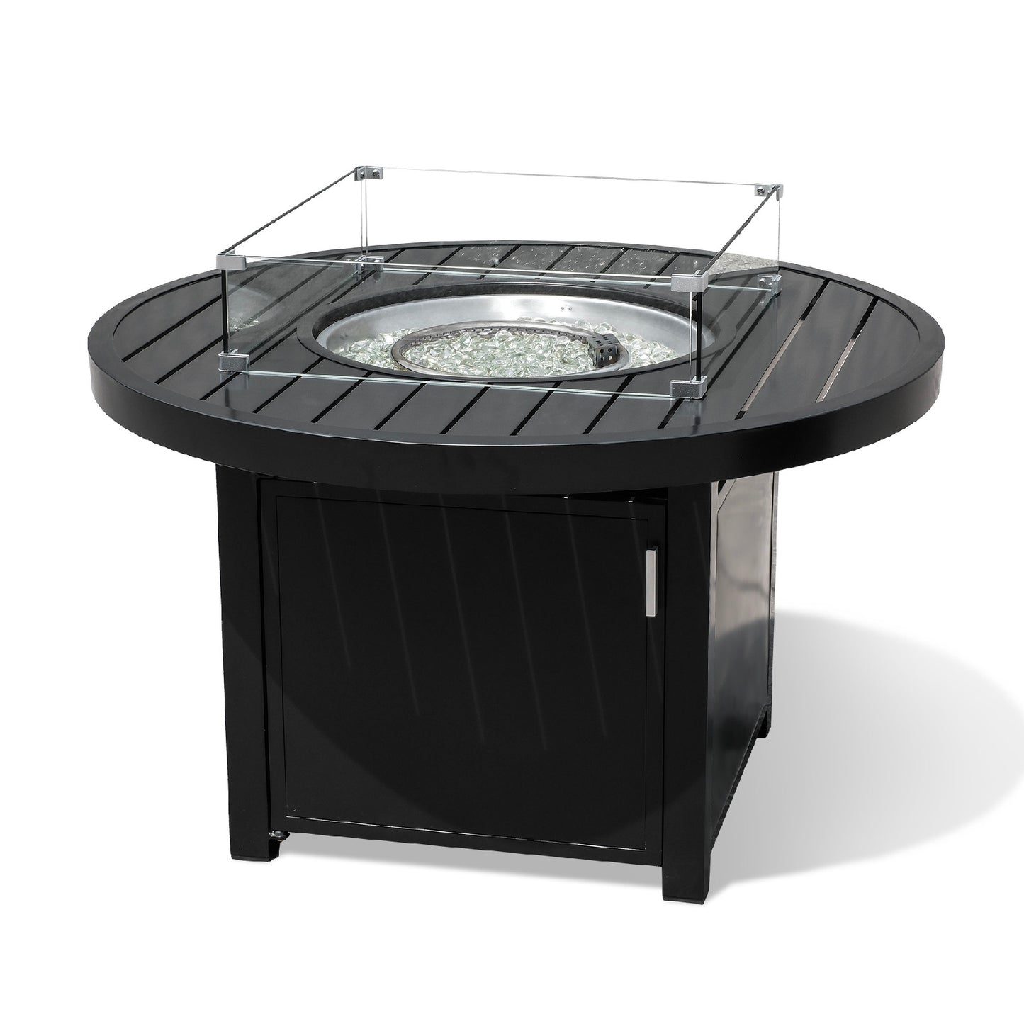 Outdoor Black Aluminum Round Fire Pit Table with Wind Guard and Cover