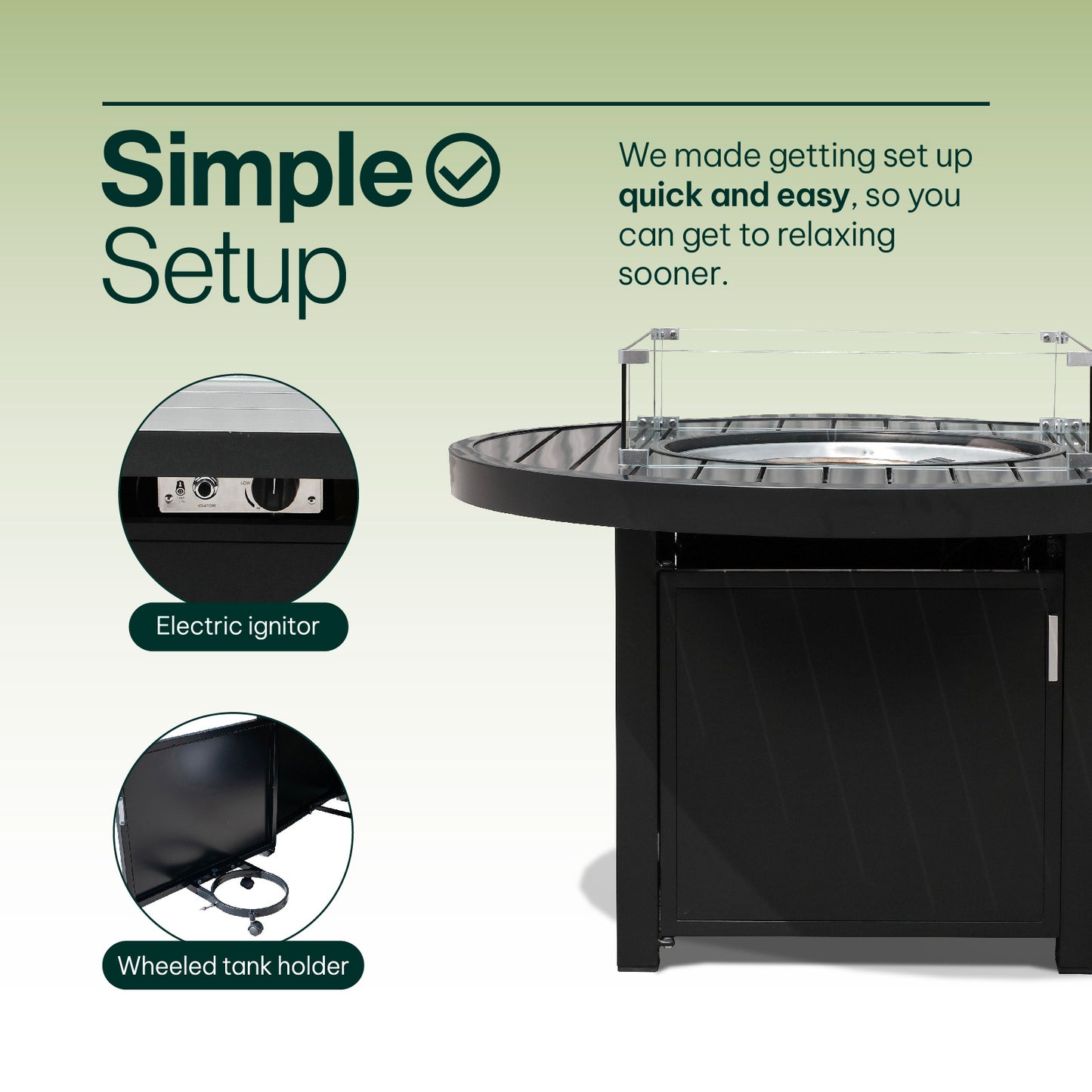 Outdoor Black Aluminum Round Fire Pit Table with Wind Guard and Cover