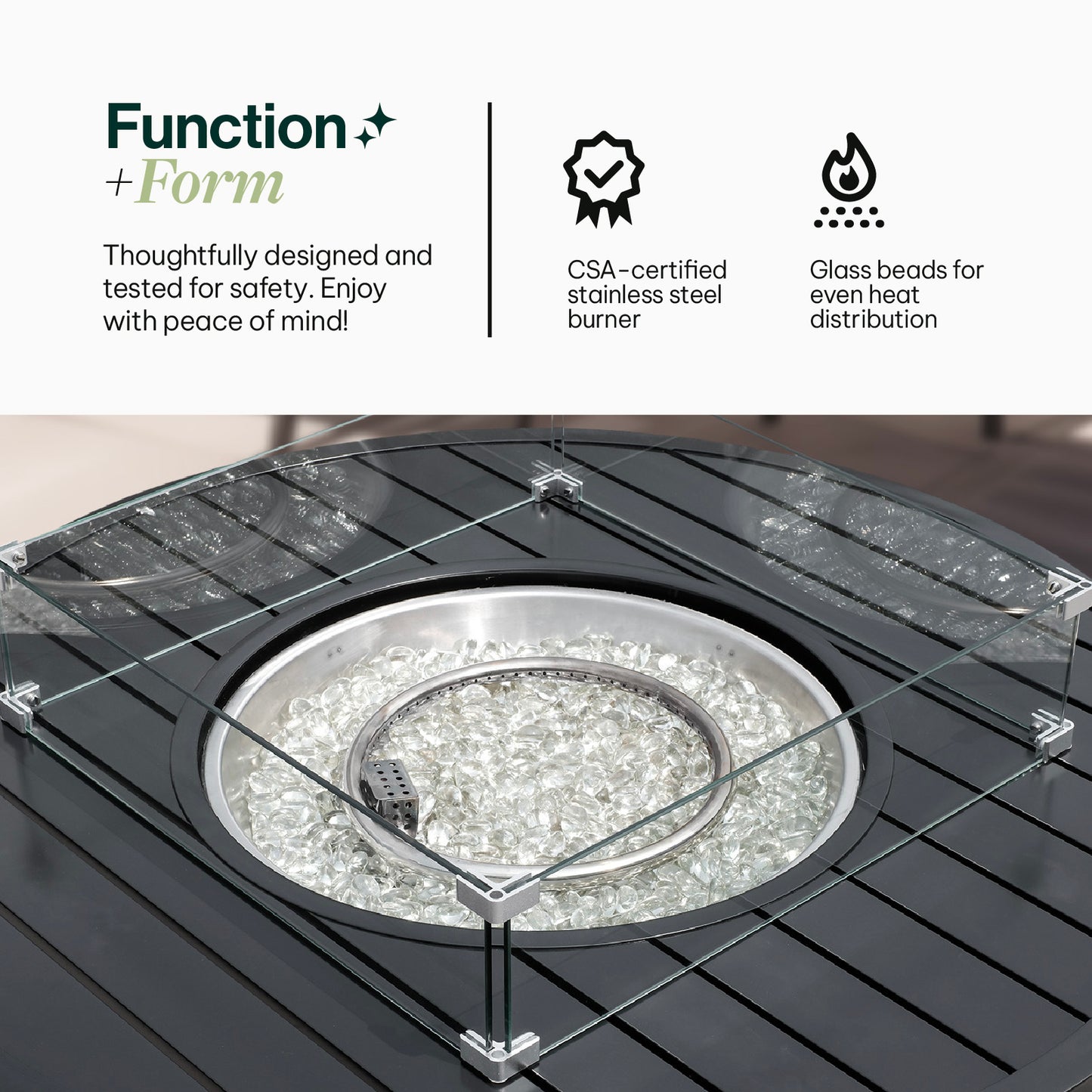 Outdoor Black Aluminum Round Fire Pit Table with Wind Guard and Cover