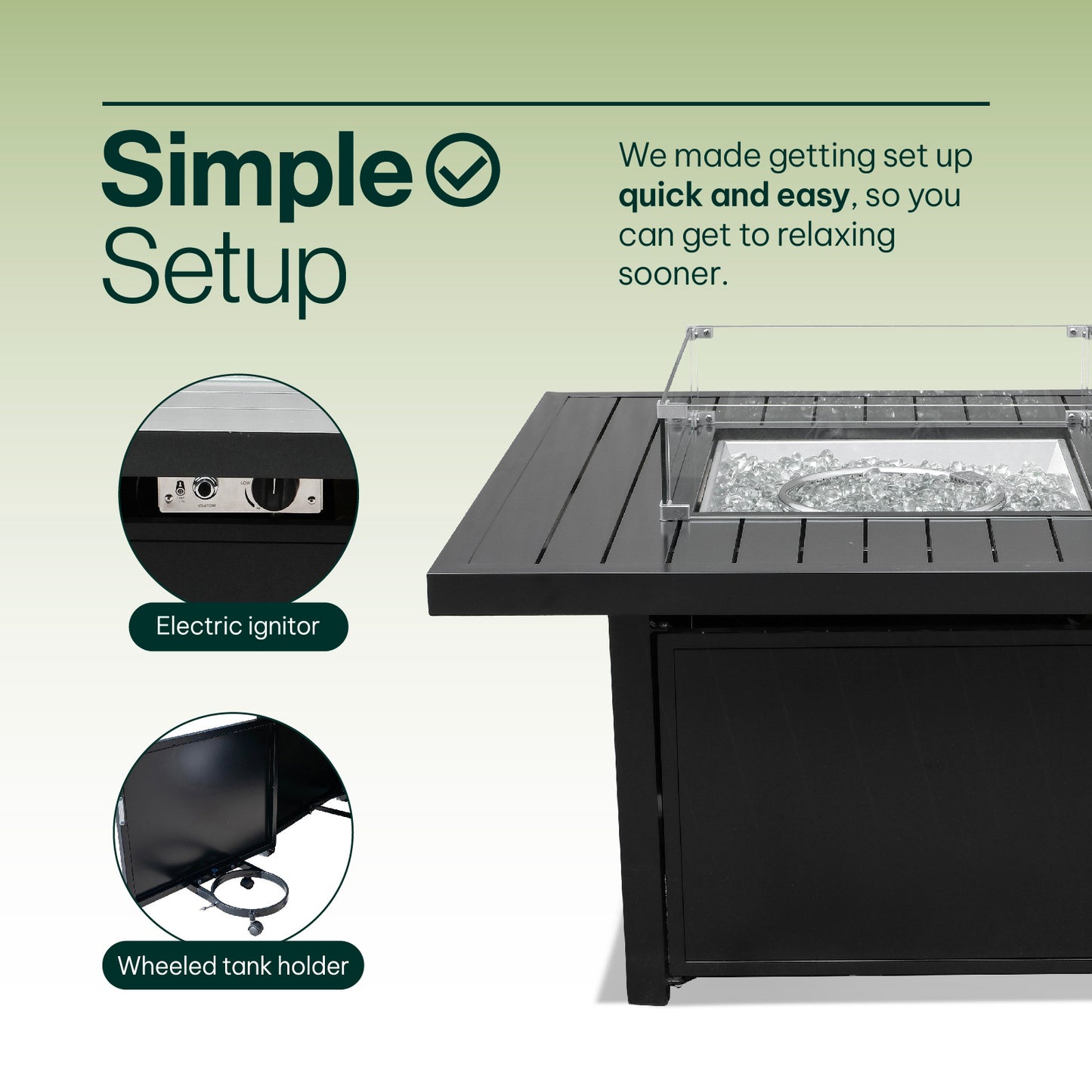 Outdoor Black Aluminum Square Fire Pit Table with Wind Guard & Cover