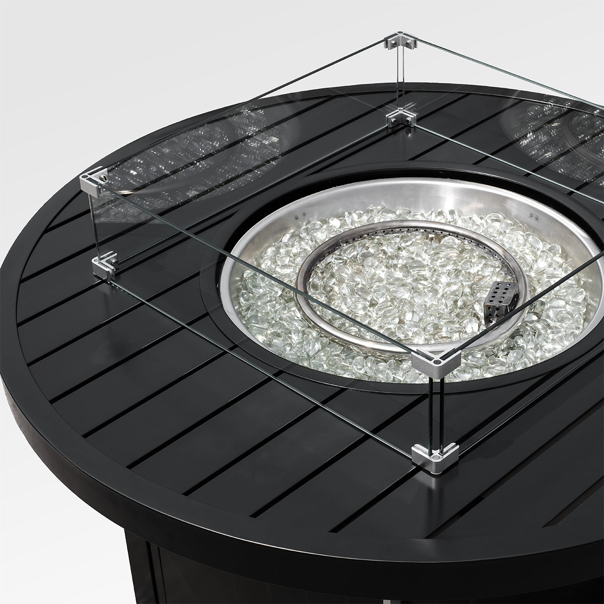 Outdoor Black Aluminum Round Fire Pit Table with Wind Guard and Cover