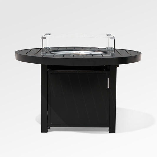 Outdoor Black Aluminum Round Fire Pit Table with Wind Guard and Cover