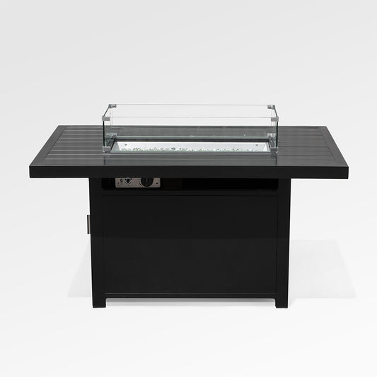 Outdoor Black Aluminum Rectangle Fire Pit Table with Wind Guard and Cover
