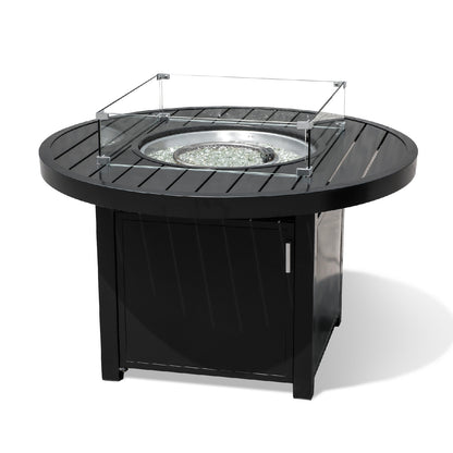 Outdoor Black Aluminum Round Fire Pit Table with Wind Guard and Cover