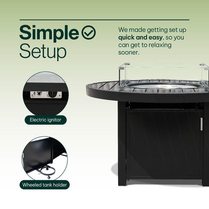 Outdoor Black Aluminum Round Fire Pit Table with Wind Guard and Cover