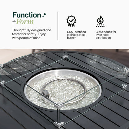 Outdoor Black Aluminum Round Fire Pit Table with Wind Guard and Cover