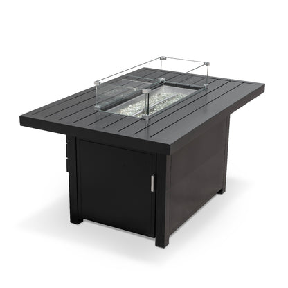 Outdoor Black Aluminum Rectangle Fire Pit Table with Wind Guard and Cover