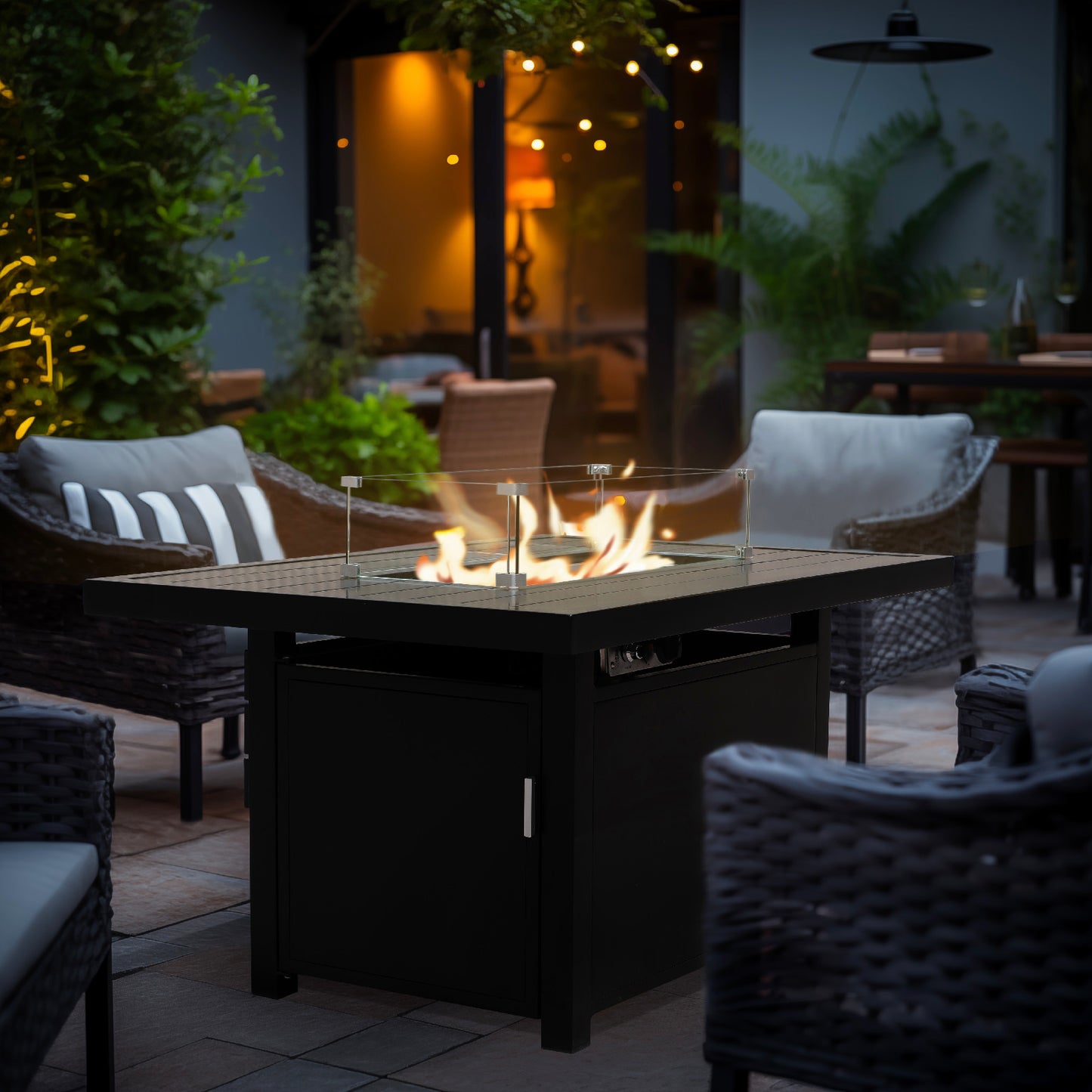 rectangle firepit at the patio