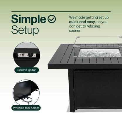 Outdoor Black Aluminum Square Fire Pit Table with Wind Guard & Cover