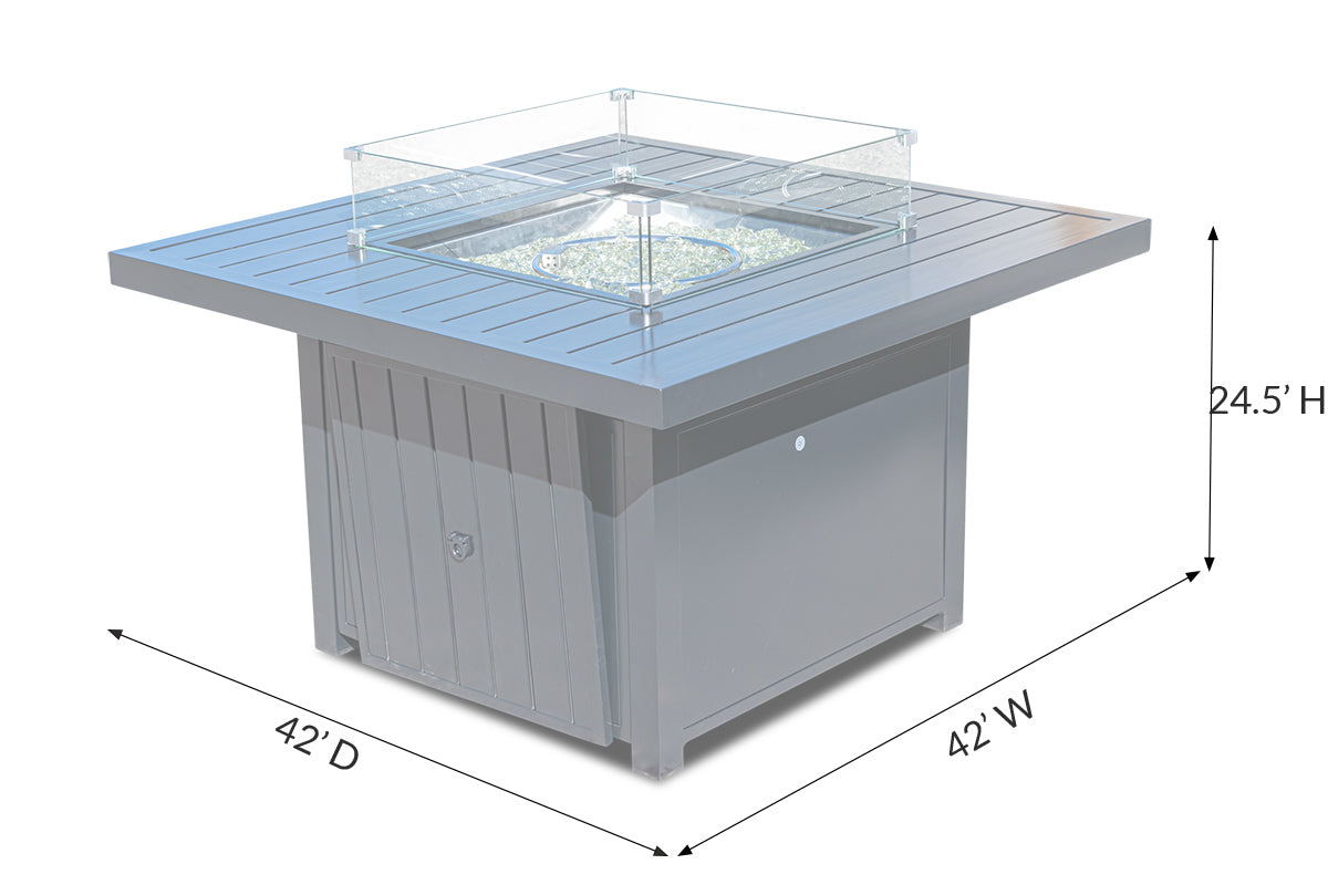 Outdoor Black Aluminum Square Fire Pit Table with Wind Guard & Cover