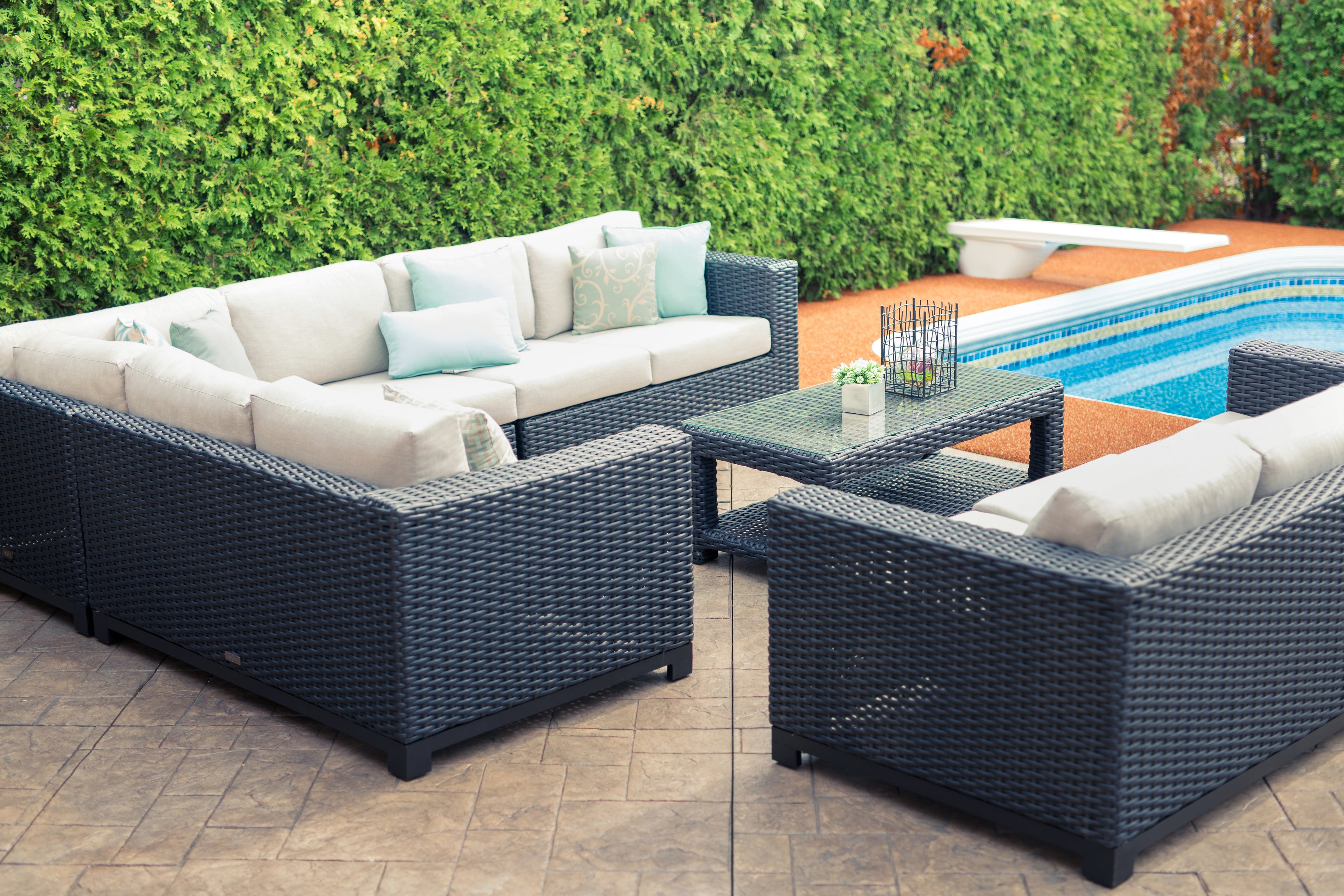 Load video: trillium sofa set video with sunbrella cushions