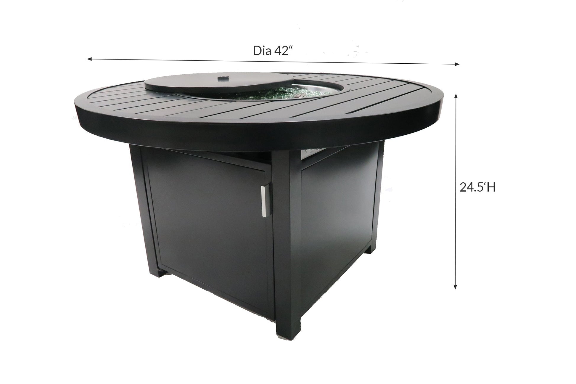 Outdoor Black Aluminum Round Fire Pit Table with Wind Guard and Cover - Enclover
